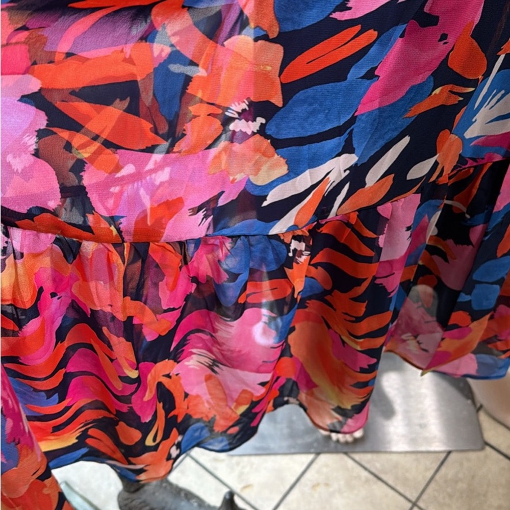 Nine West Floral Sleeveless Dress - Multicolor, Flounce Skirt, Large - Picture 5 of 10